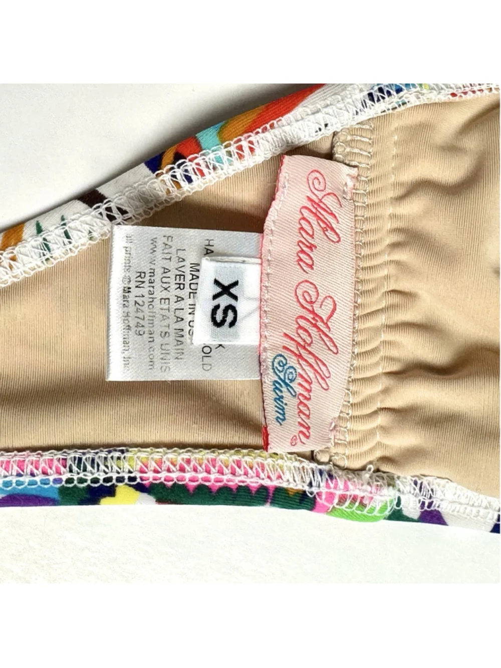 Mara Hoffman V-Wire Bandeau Bikini Top White Multicolor Halter Techno Animal XS